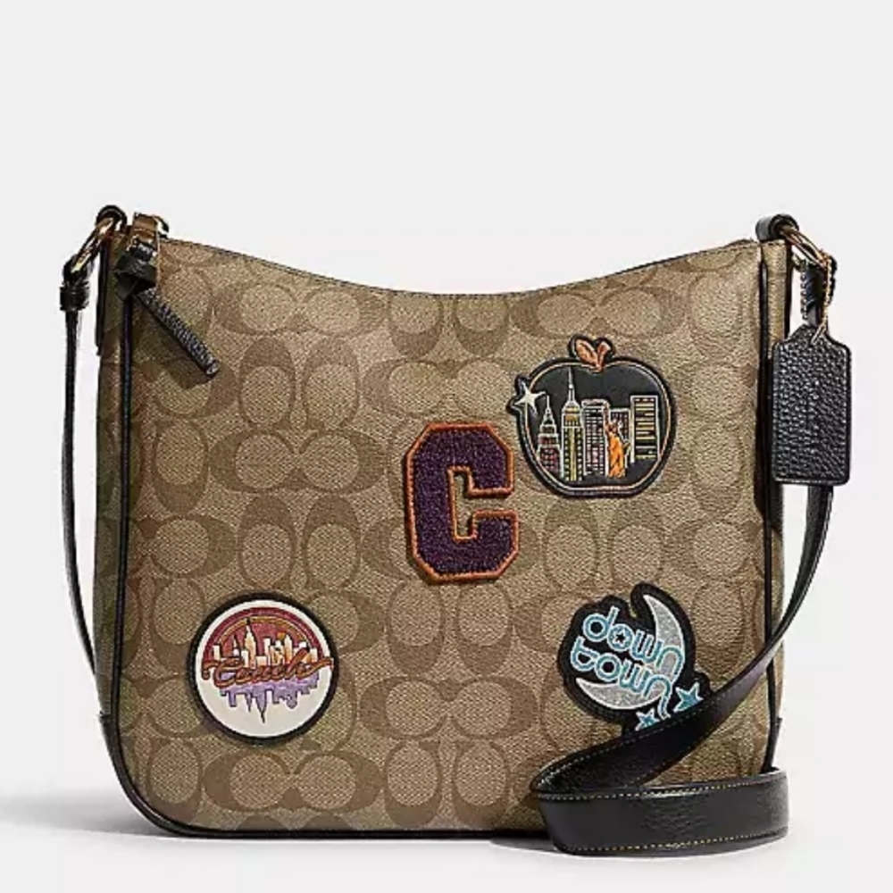 Coach Ellie File Bag In Signature Canvas With Disco Patches